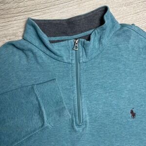 Polo Ralph Lauren Mens 2XB Big & Tall Teal Blue Heather Quarter Zip Pullover